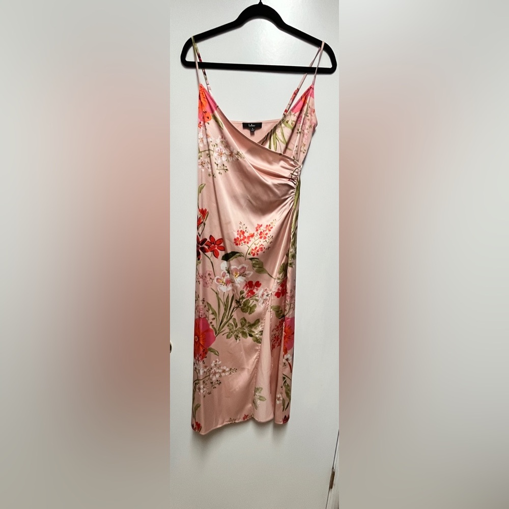 Lulus Remarkable Entrance Pink Floral Print midi Dress Size Small